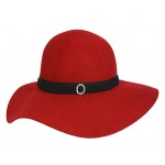Big Brim Wool Felt Hats w/ Rhinestone Ring Band - Red - HT-CC12-7RD
